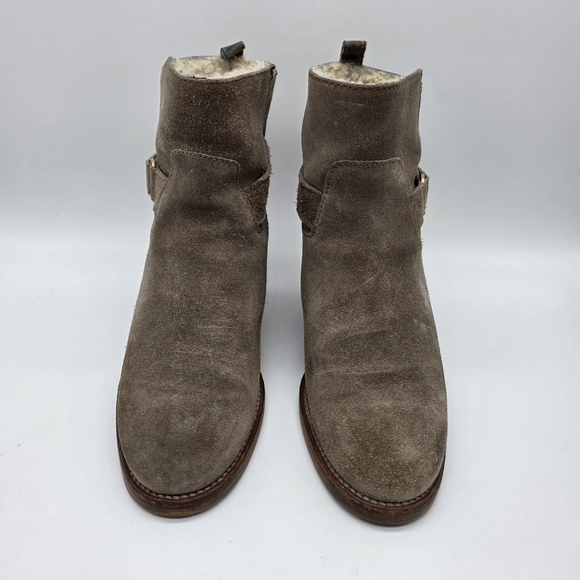J.Crew Parker Suede Shearling Ankle Winter Boots Taupe Leather Pull On Size‎ 6.5 - Picture 7 of 13